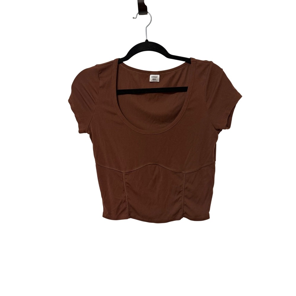 Sunday Best Aritzia‎ Brown Ribbed Corset Seam Scoop Neck Crop Top Large